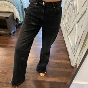 ZARA Wide leg high waisted black/grey denim jean